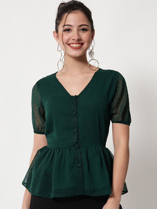 Women Green Dobby Peplum top