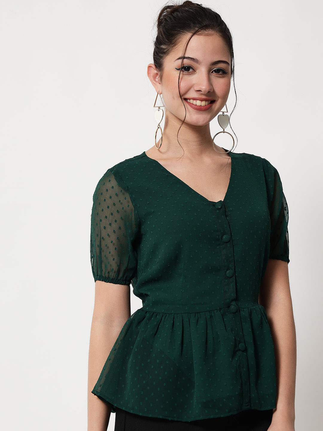 Women Green Dobby Peplum top