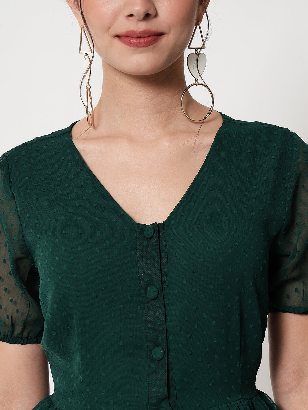 Women Green Dobby Peplum top