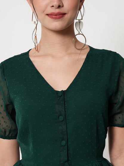 Women Green Dobby Peplum top