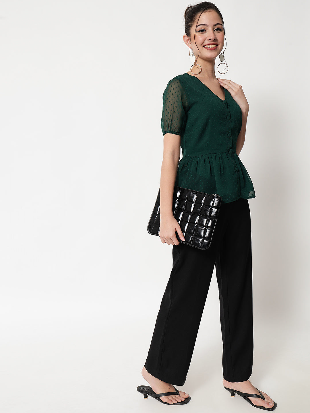 Women Green Dobby Peplum top