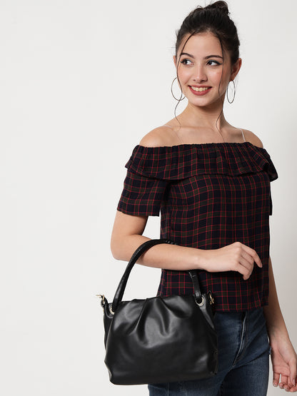 Checked Off-Shoulder Bardot Top