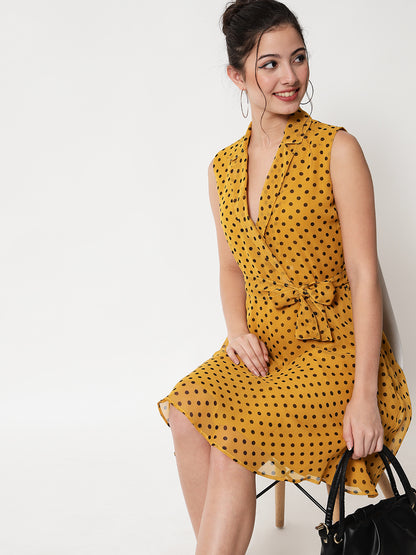 Tie-Up A-Line Polka Dot Yellow Dress