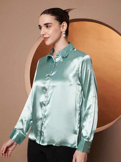 Women Blue Classic Slim Fit Casual Shirt