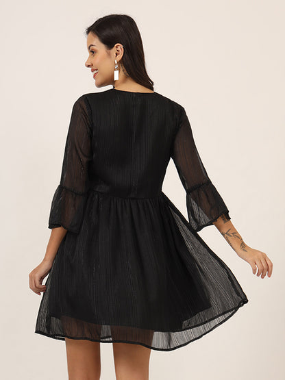 Black Semi Sheer A-Line Mini Dress