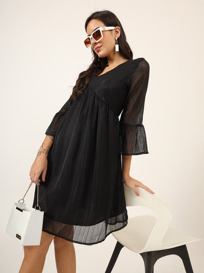 Black Semi Sheer A-Line Mini Dress