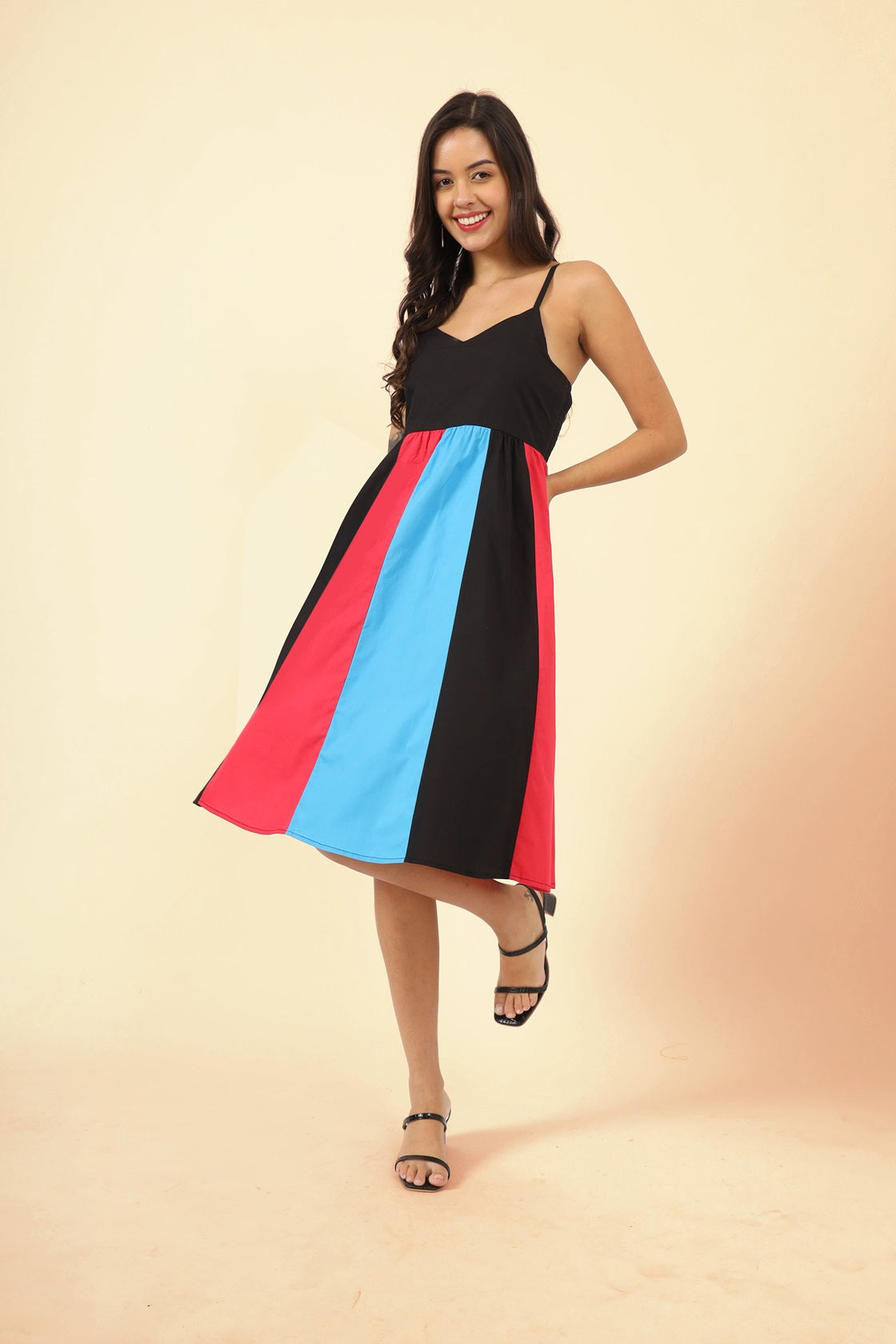 Colourblocked Fit & Flare Dress