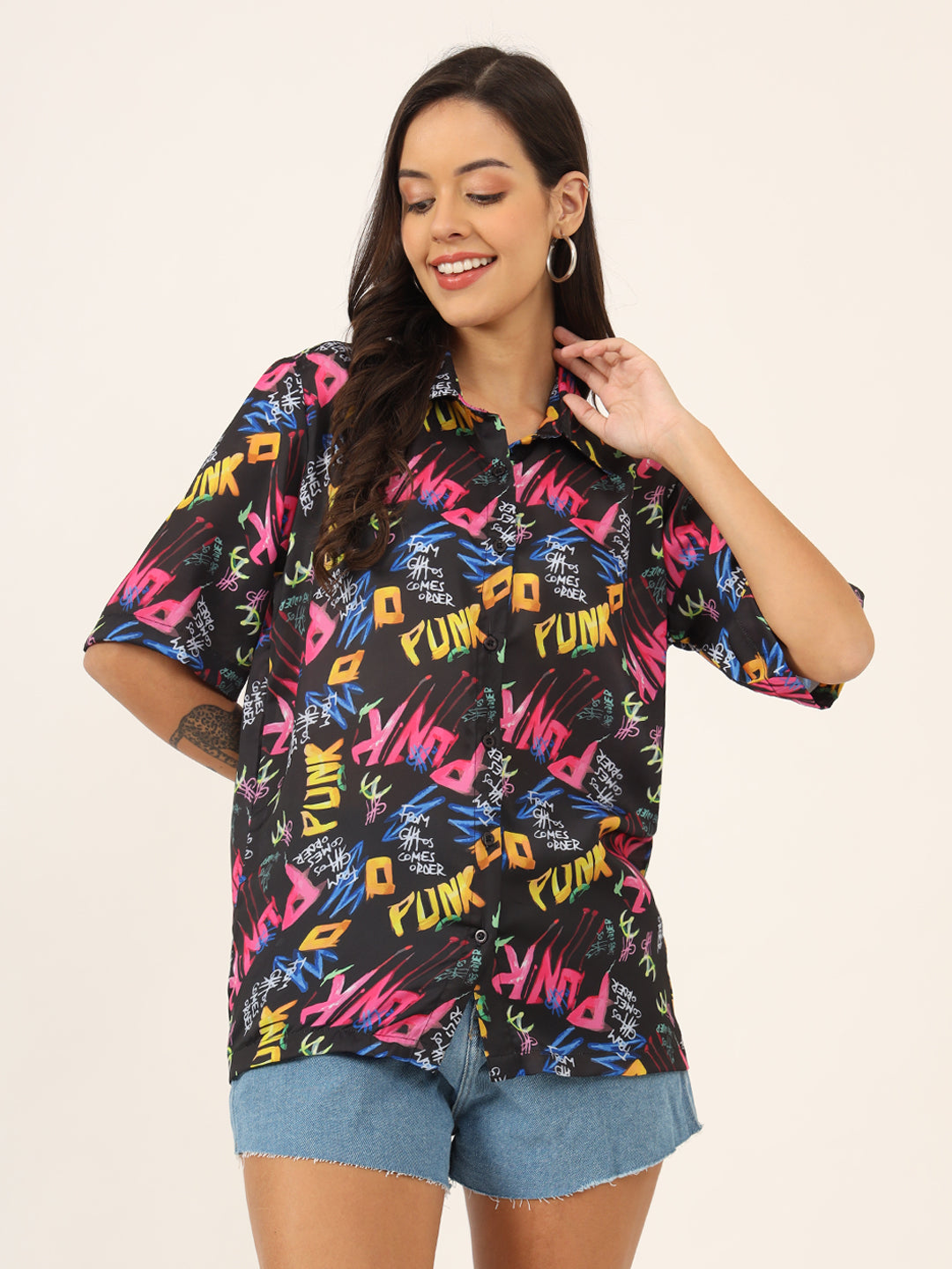 Women Classic Graphic Printed Oversize Shirt