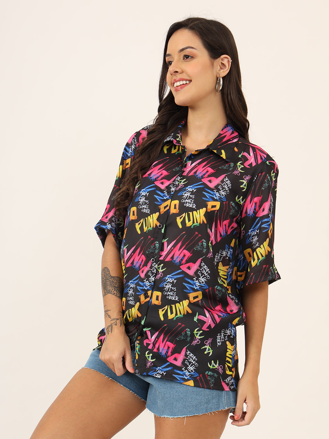 Women Classic Graphic Printed Oversize Shirt