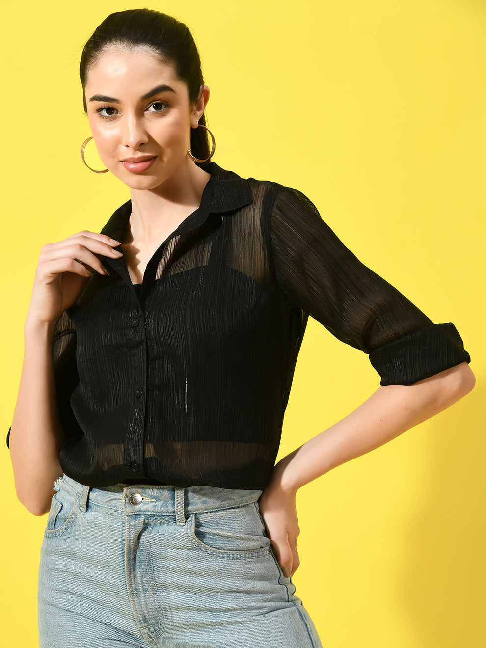 Checked Semi Sheer Shirt main image 1