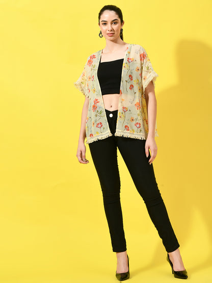 Floral Printed Open Front Shrug