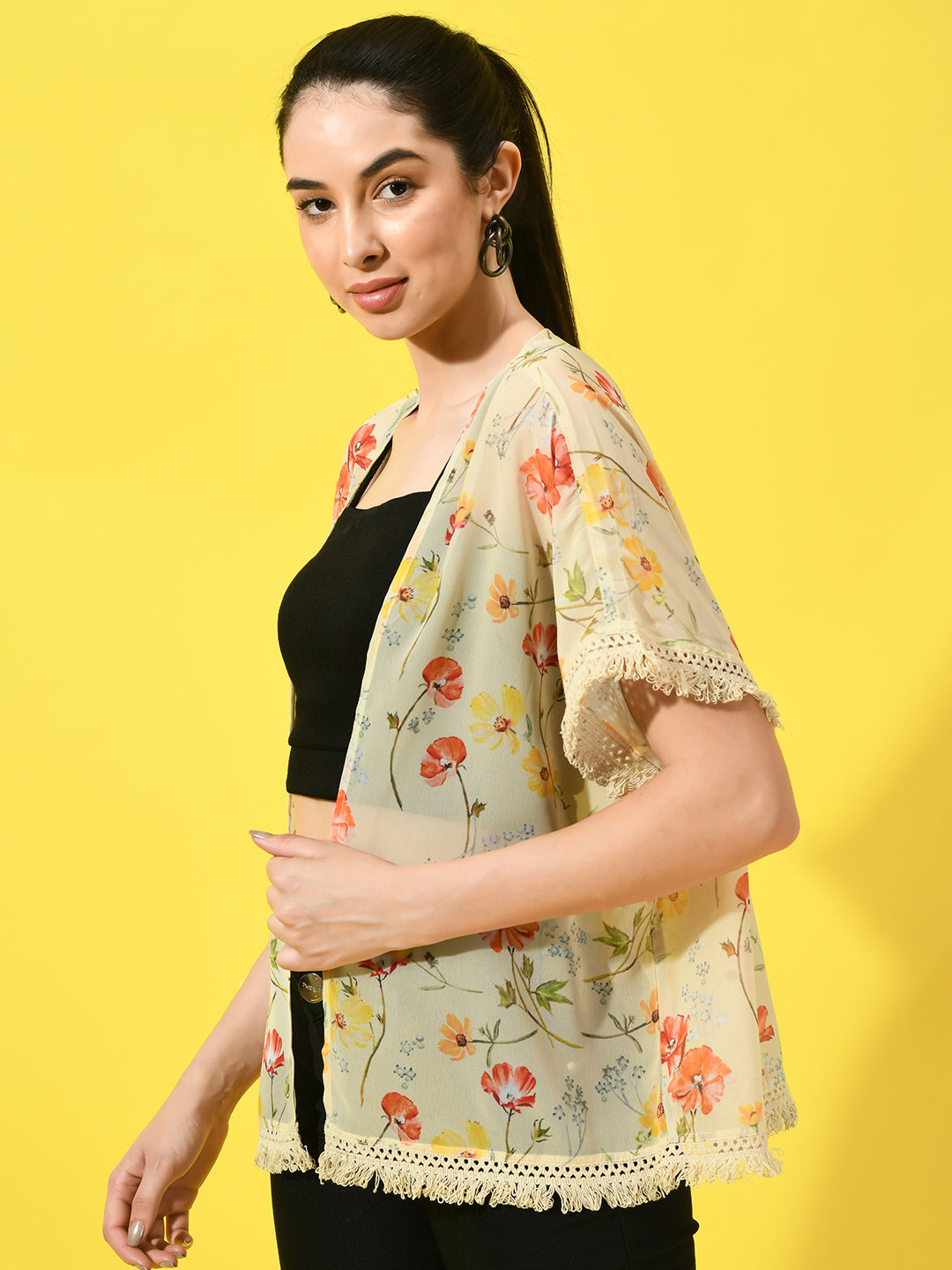 Floral Printed Open Front Shrug