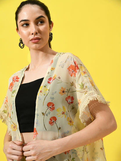 Floral Printed Open Front Shrug