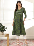 Floral Printed V-Neck Pure Cotton Pleated Anarkali Kurti