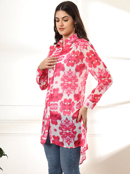 Women Classic Floral Semi Sheer Printed Casual Shirt