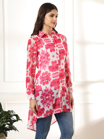 Women Classic Floral Semi Sheer Printed Casual Shirt