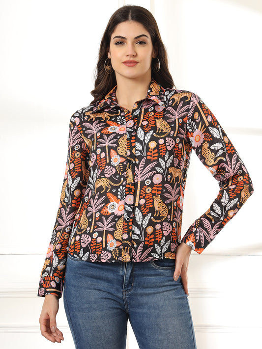 Women Classic Slim Fit Opaque Printed Casual Shirt