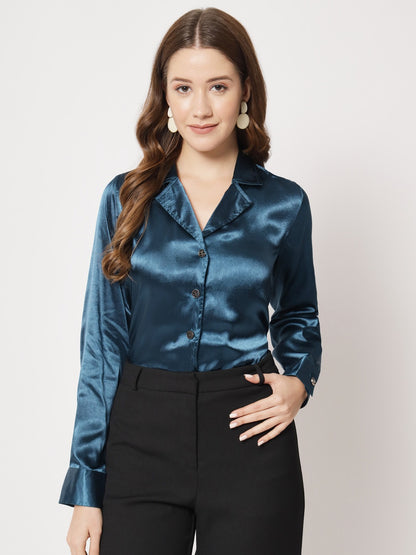 Spread Collar Satin Casual Shirt