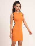 Rib Knit Bodycon Orange Dress