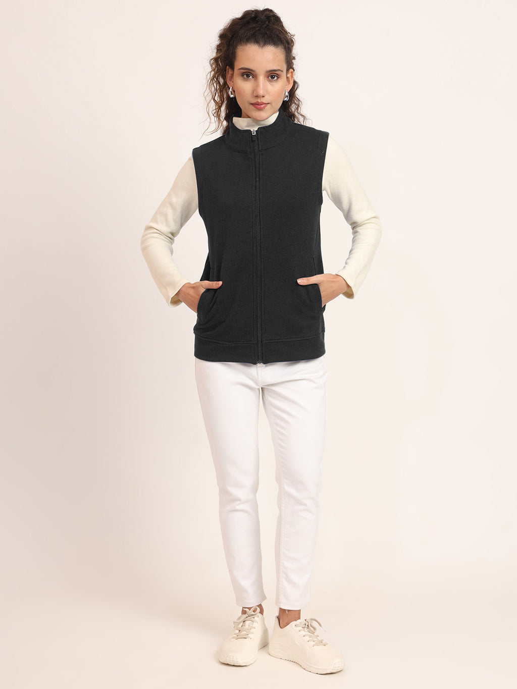 Women's Casual Solid Cotton Bomber Jacket with Mock Collar