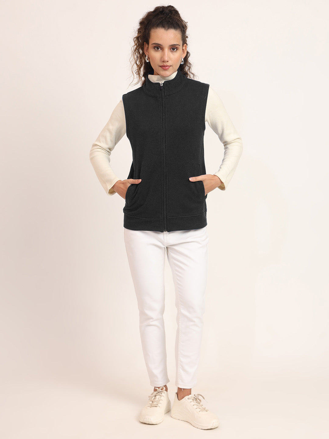 Women's Casual Solid Cotton Bomber Jacket with Mock Collar