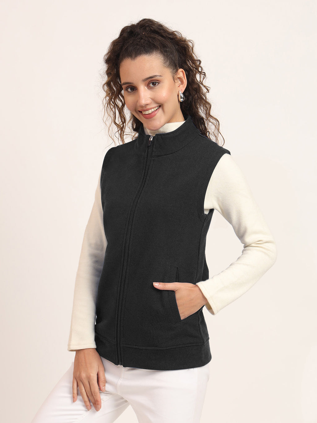 Women's Casual Solid Cotton Bomber Jacket with Mock Collar