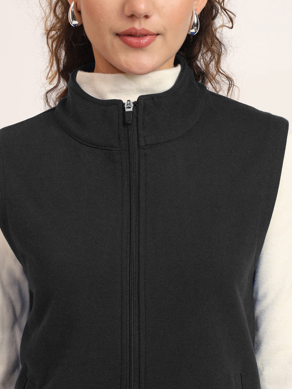 Women's Casual Solid Cotton Bomber Jacket with Mock Collar