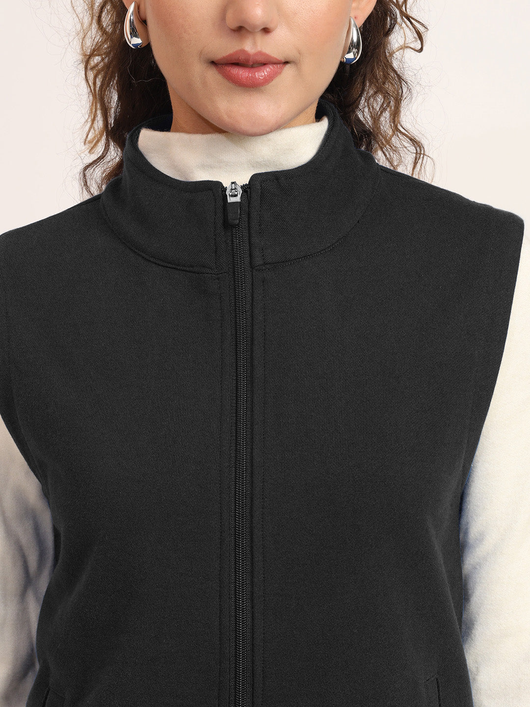Women's Casual Solid Cotton Bomber Jacket with Mock Collar