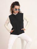 Women's Casual Solid Cotton Bomber Jacket with Mock Collar