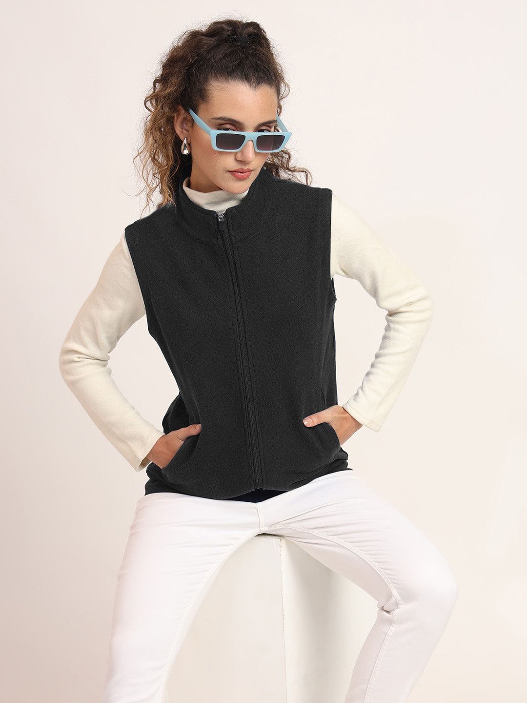 Women's Casual Solid Cotton Bomber Jacket with Mock Collar