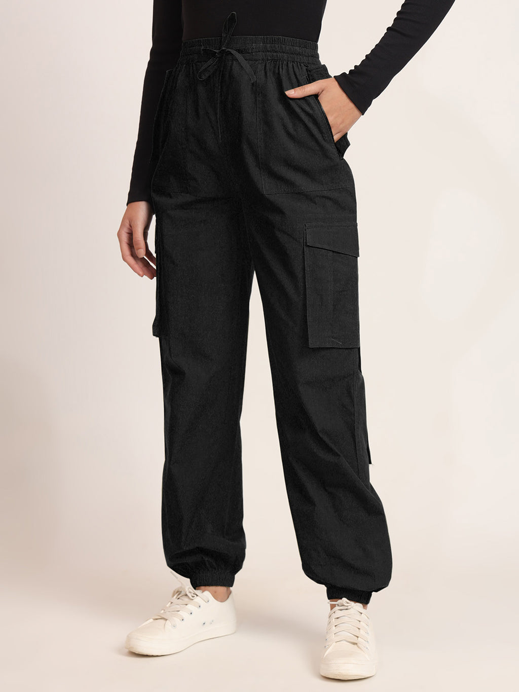 Women Cotton Mid-Rise Regular Fit Cargo Styles Joggers