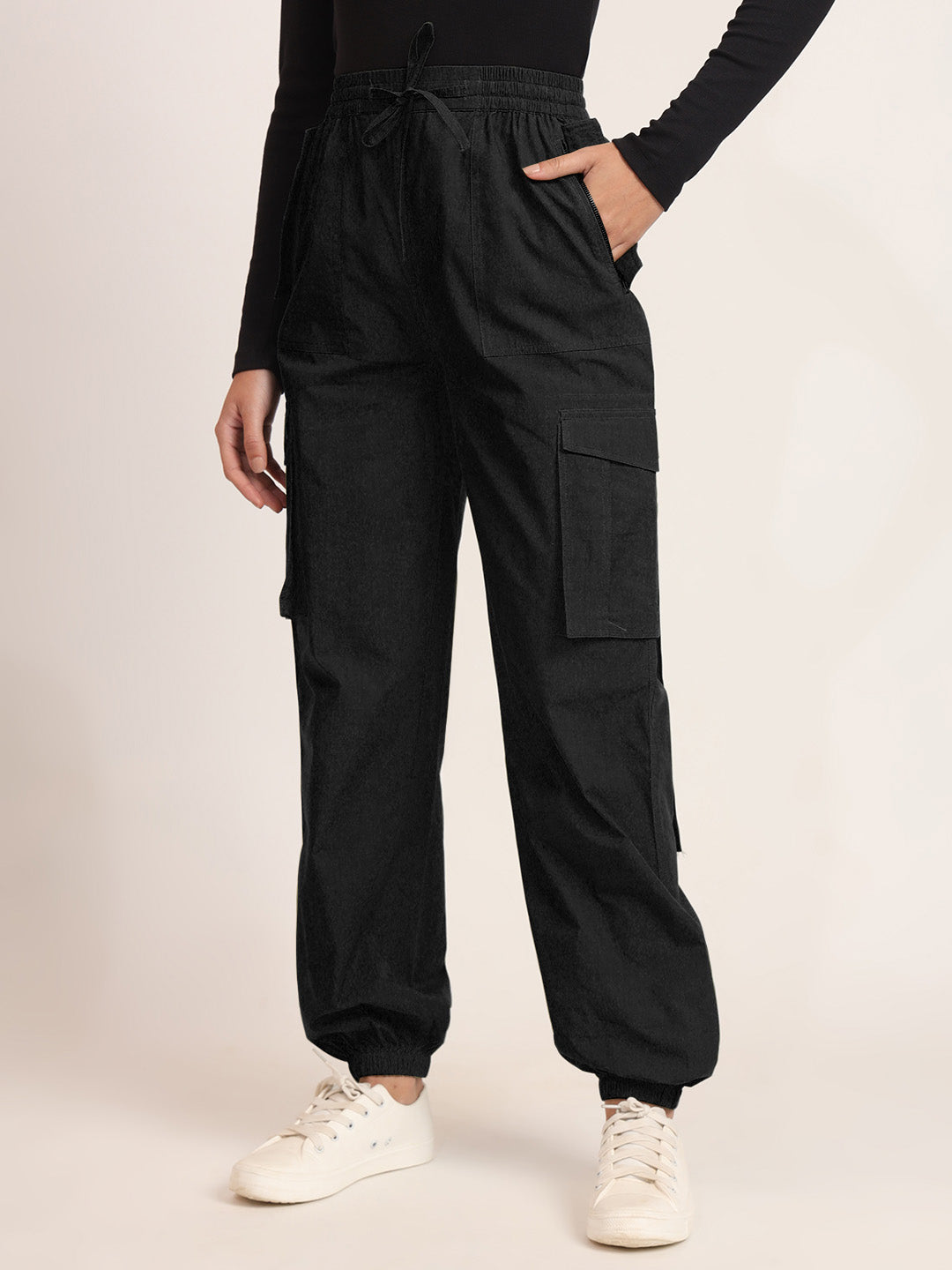 Women Cotton Mid-Rise Regular Fit Cargo Styles Joggers