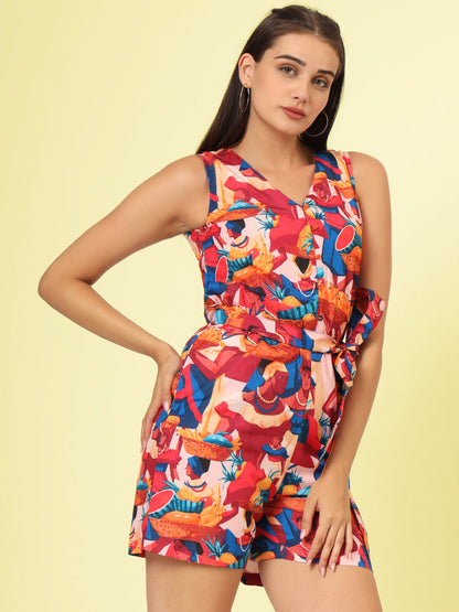 Printed V-Neck Jumpsuit