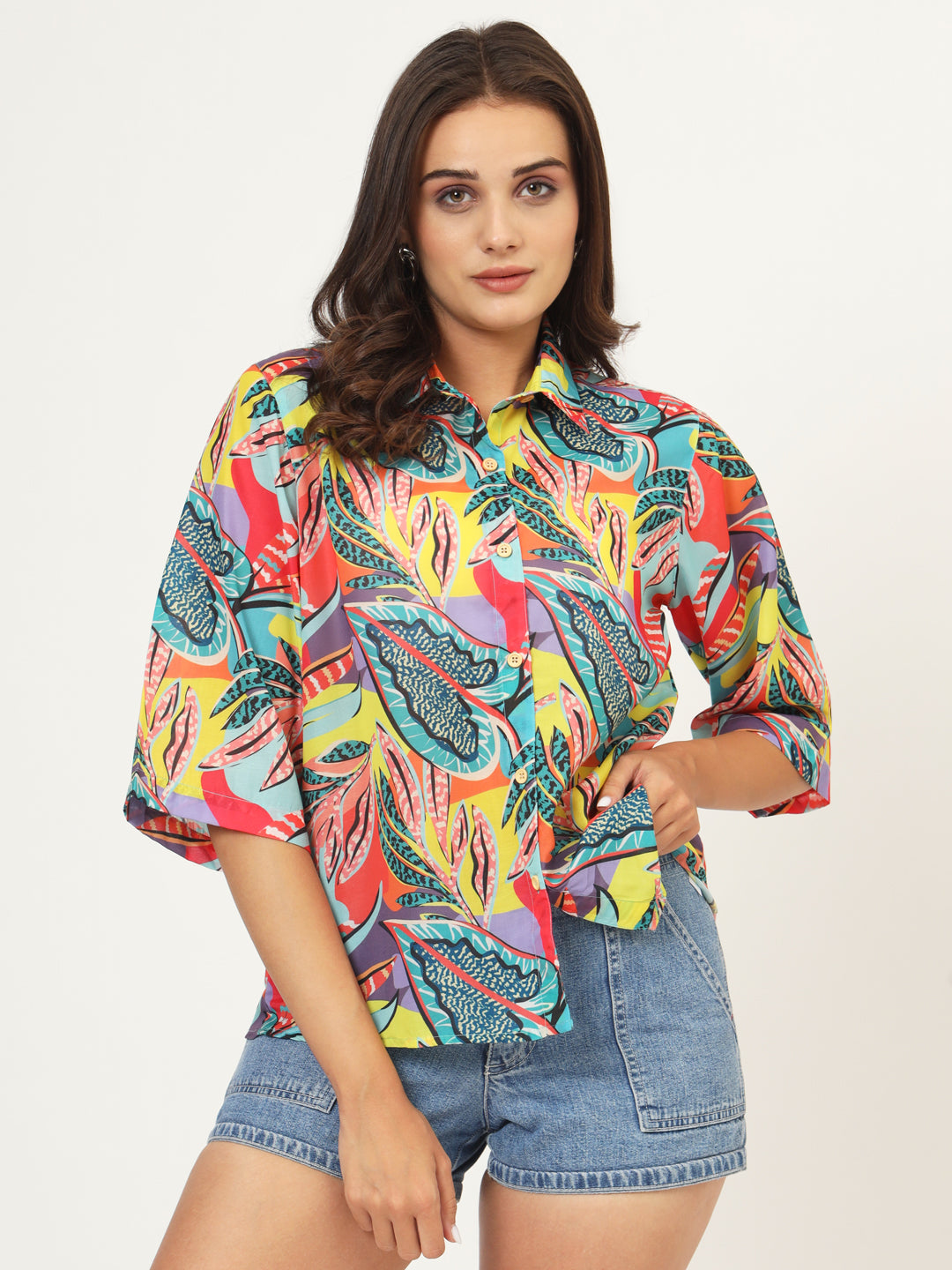 Women Classic Floral Printed Oversize Shirt