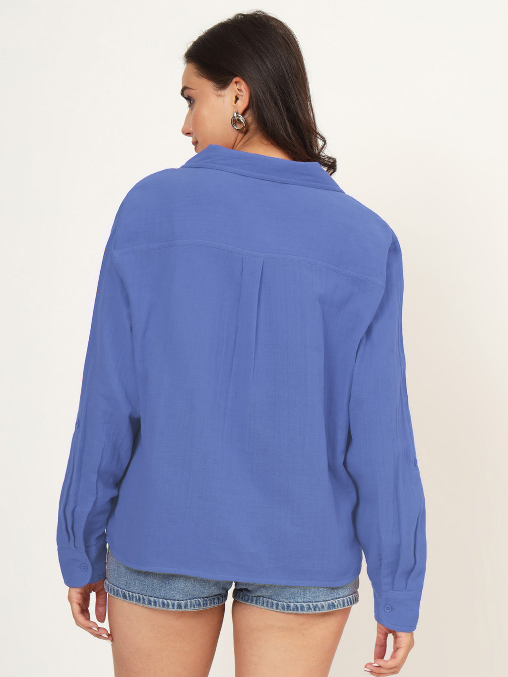 Women Classic Fit Solid Spread Collar Cotton Casual Shirt
