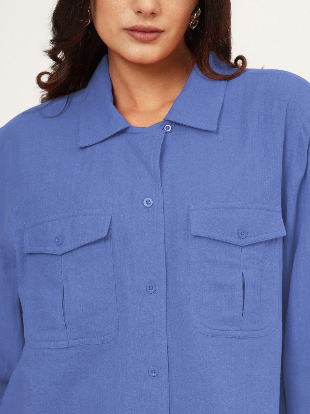 Women Classic Fit Solid Spread Collar Cotton Casual Shirt
