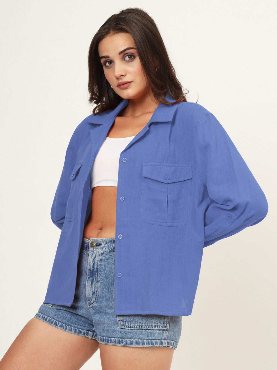 Women Classic Fit Solid Spread Collar Cotton Casual Shirt