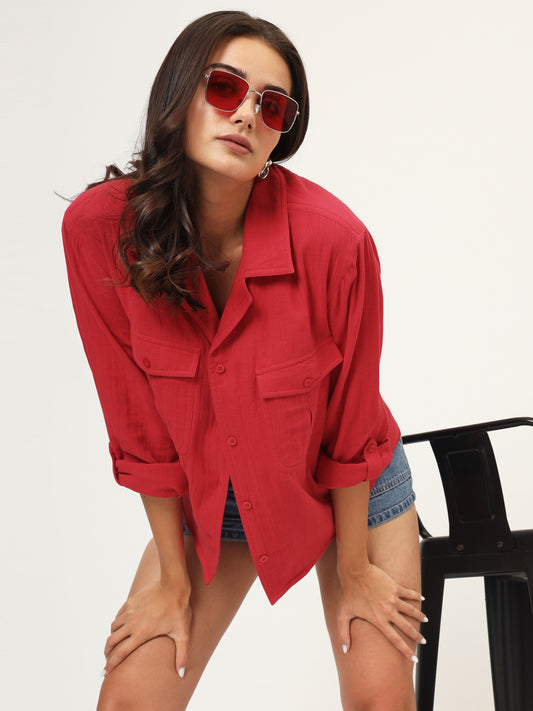 Classic Spread Collar Cotton Oversize Casual Shirt