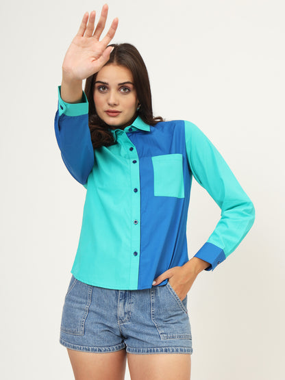 Women Classic Slim Fit Colourblock Shirt