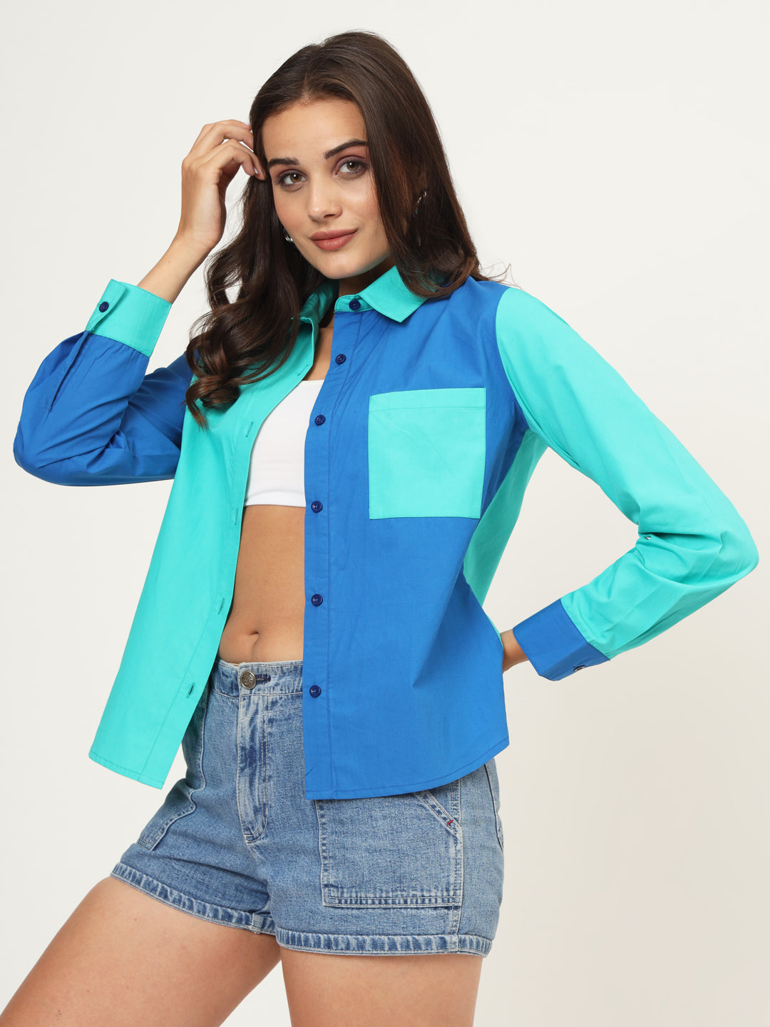 Women Classic Slim Fit Colourblock Shirt