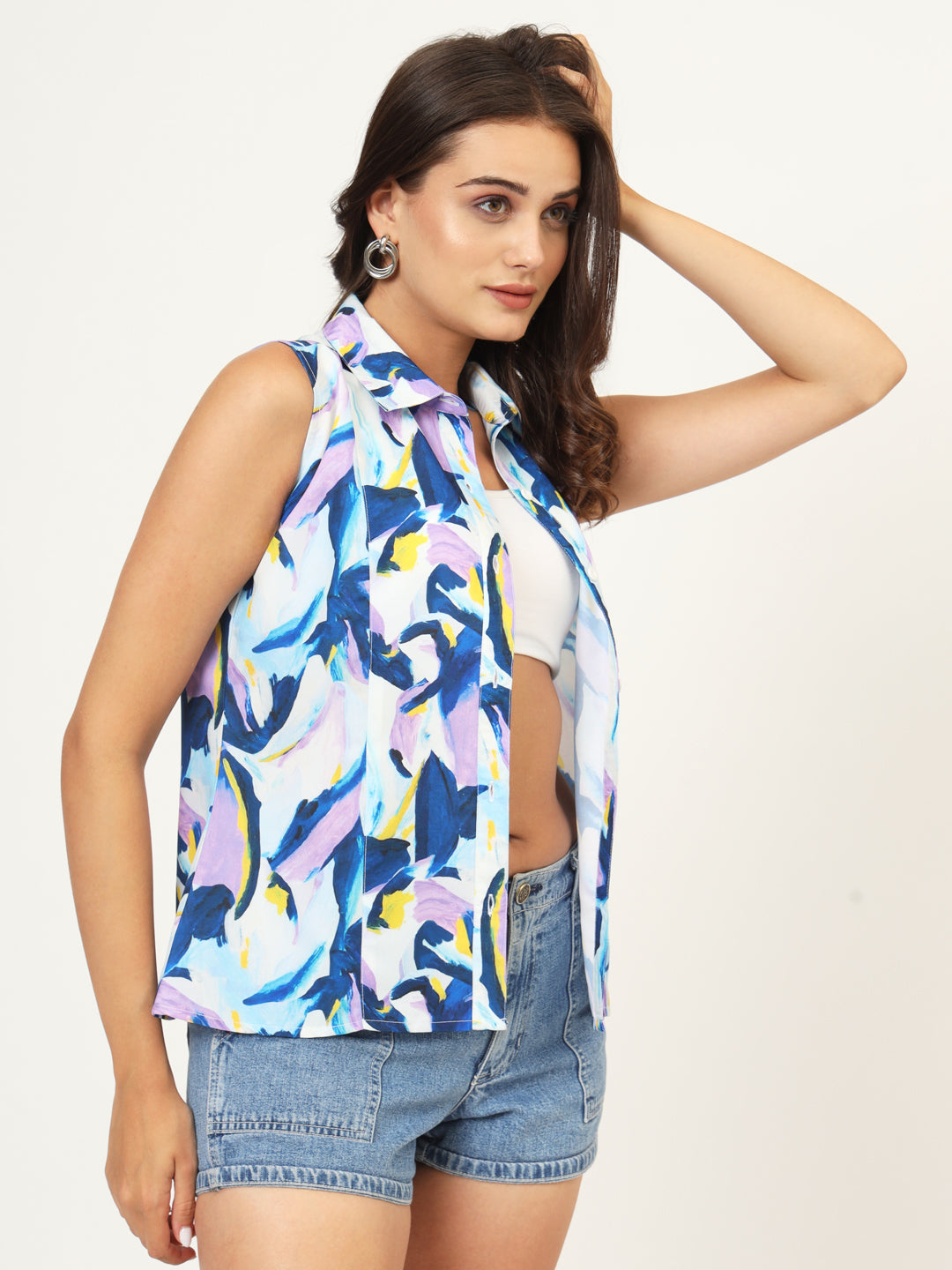 Women Classic Abstract Printed Casual Sleeveless Shirt