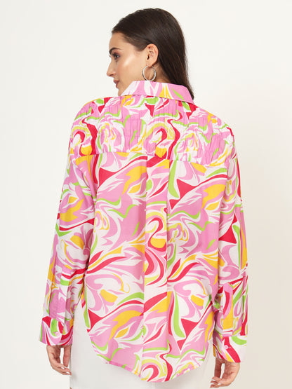 Classic Abstract Printed Oversize Cotton Shirt