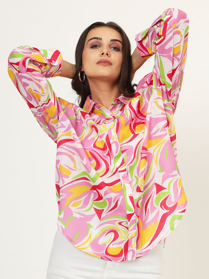 Classic Abstract Printed Oversize Cotton Shirt