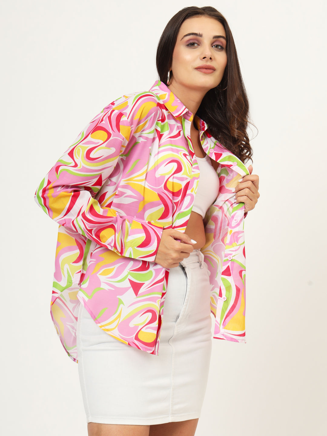 Classic Abstract Printed Oversize Cotton Shirt