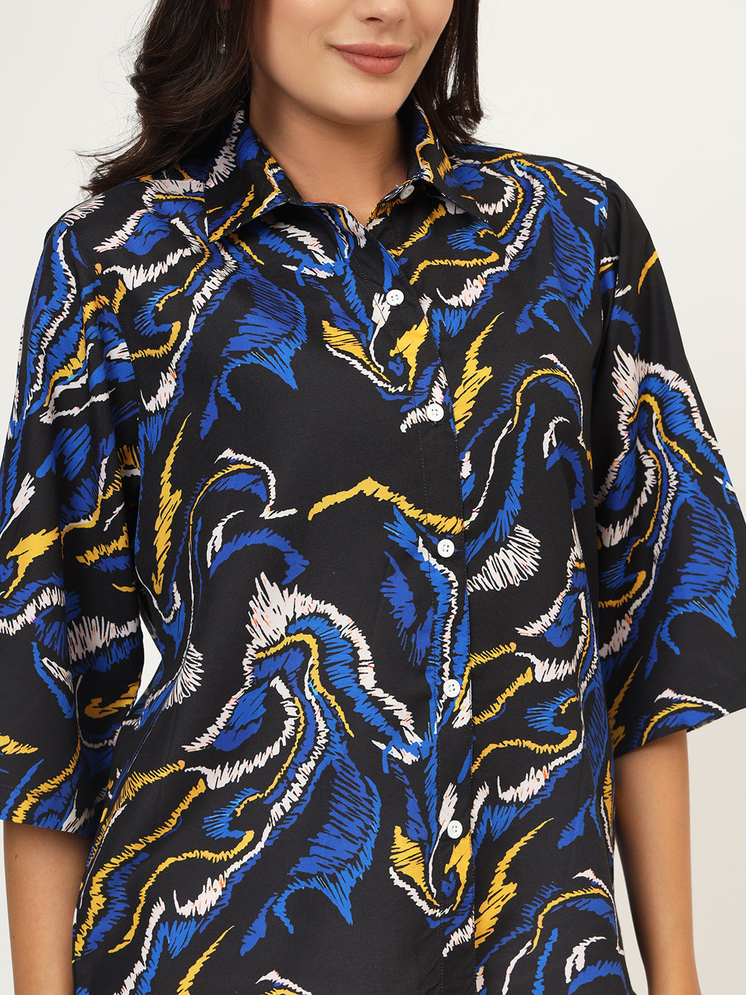 Women Classic Abstract Printed Oversize Shirt