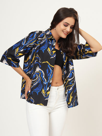 Women Classic Abstract Printed Oversize Shirt