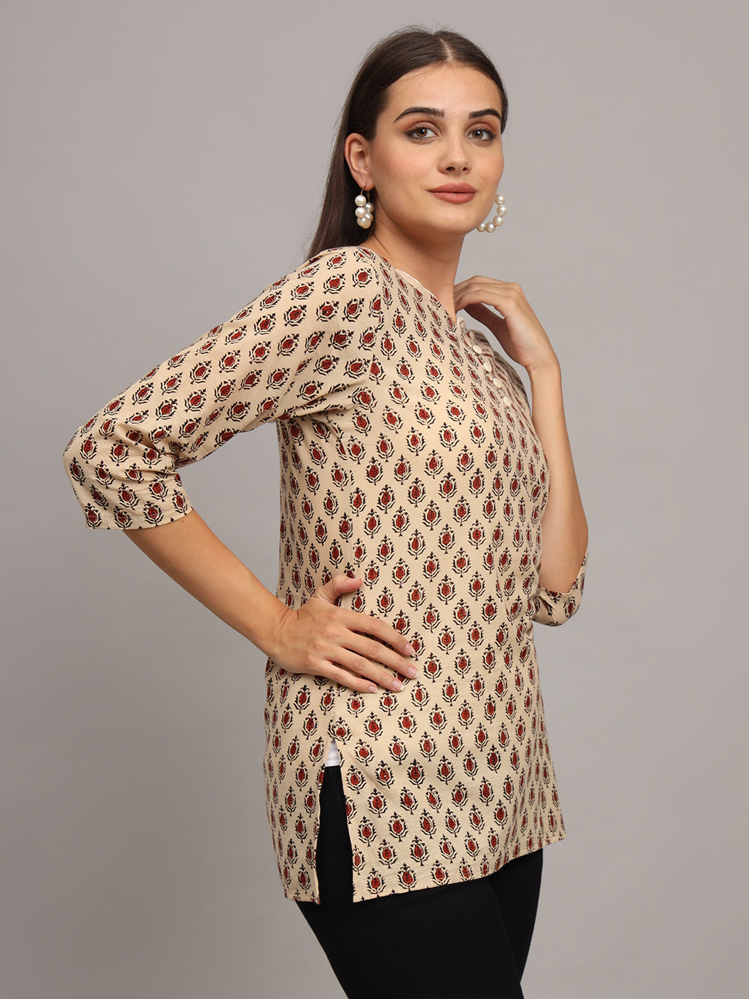 Ethnic Motifs Printed Pure Cotton A-Line Kurti