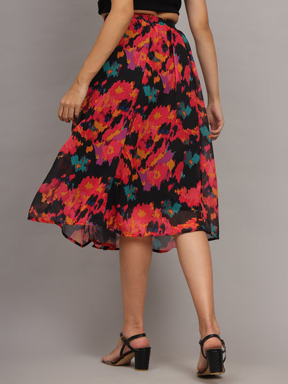 Floral Printed Georgette Knee-Length Flared Skirt