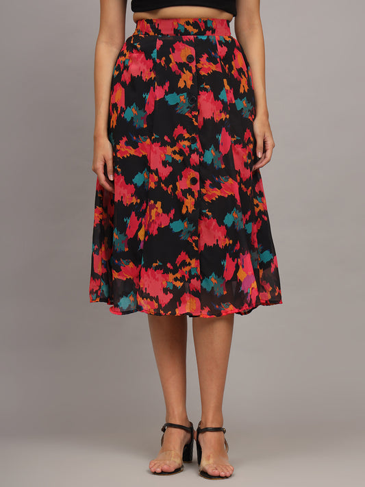 Floral Printed Georgette Knee-Length Flared Skirt