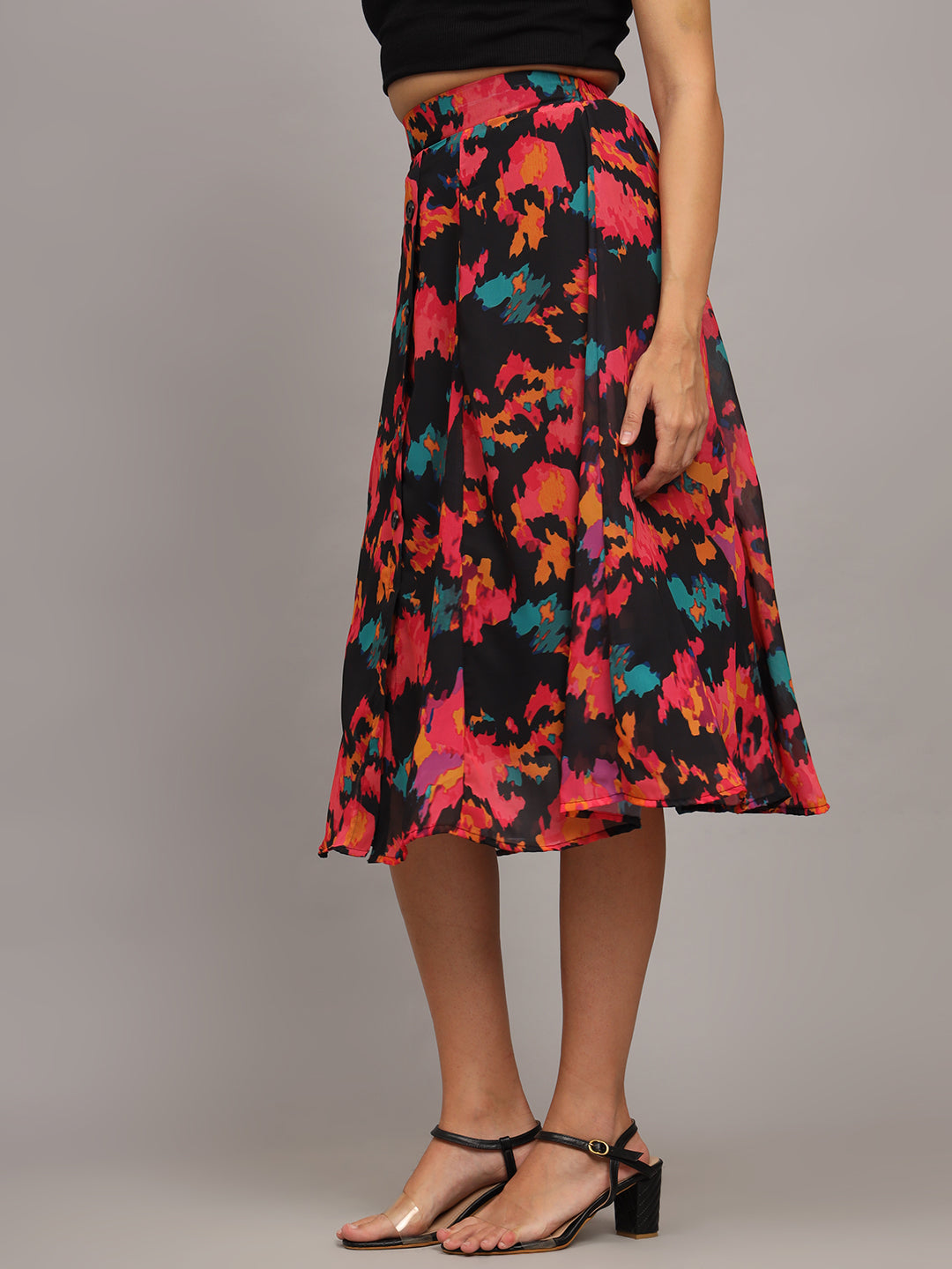 Floral Printed Georgette Knee-Length Flared Skirt